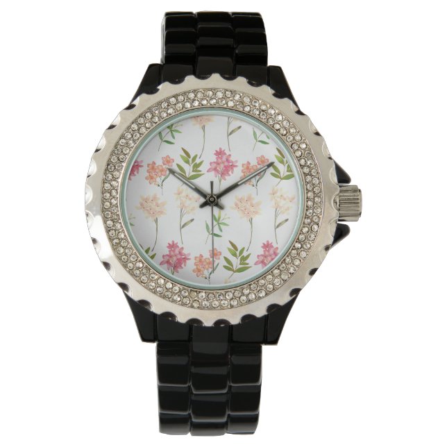 Botanical flowers print traditional cottage style watch (Front)