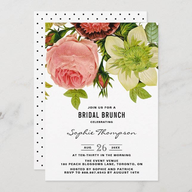 Botanical Flowers Vintage Bridal Brunch Invitation (Front/Back)