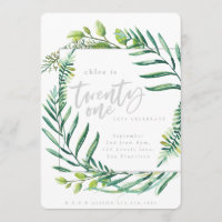 Botanical foliage 21st birthday photo invitation