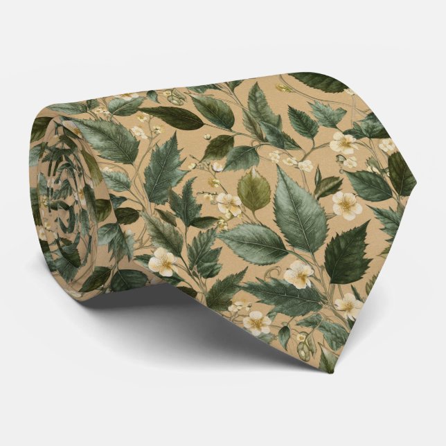 Botanical Foliage Floral Pattern Tie (Rolled)