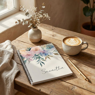 Botanical foliage, floral watercolour spiral Notebook