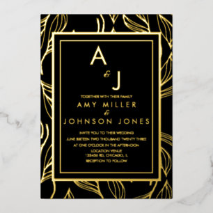 Botanical Foliage Gold Black  Wedding Pressed  