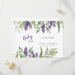 Botanical Foliage Lavender Baby Shower Invitation