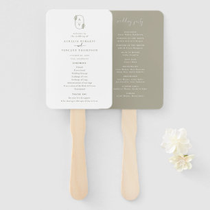 Botanical Foliage Monogram Wedding Program Hand Fan