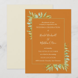 Botanical Foliage on Ochre Wedding Invitations