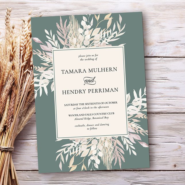 Botanical Foliage Sage Green Wedding Invitation (Elegant foliage framed wedding invitation in Sage Green, from my Foliage Duet collection)