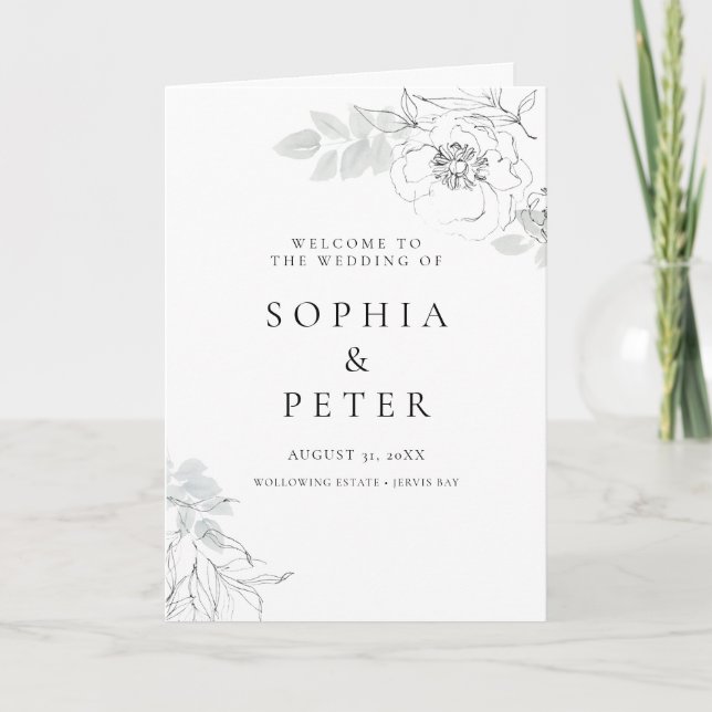 Botanical Foliage Sketch Folded Ceremony Program Thank You Card (Front)