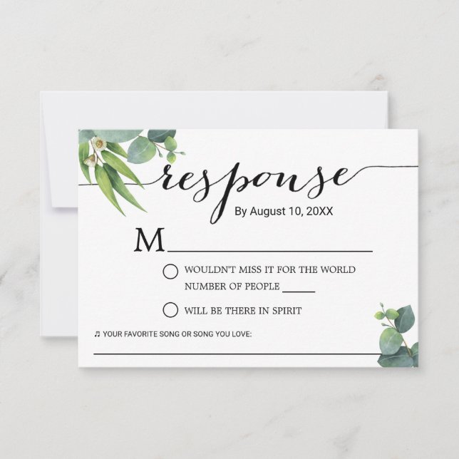 Botanical Foliage Song Request Wedding RSVP (Front)