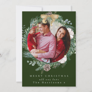 Botanical Foliage Wreath 1 Photo Merry Christmas  Holiday Card