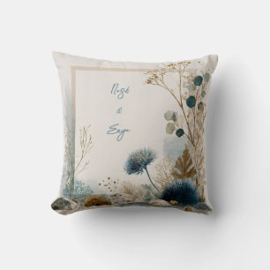 Botanical Folk Art Blue & Earth Wedding Cushion