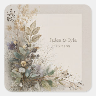 Botanical Folk Art Wedding  Square Sticker
