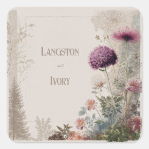 Botanical Folk Art Wildflower Wedding  Square Sticker