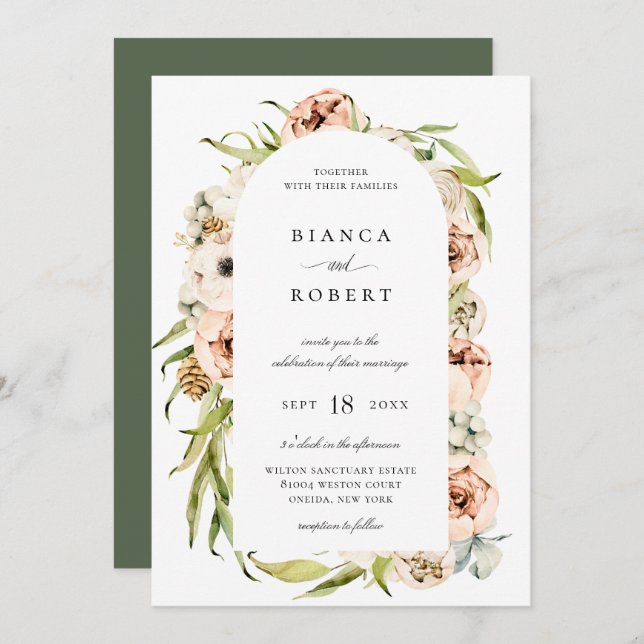 Botanical Forest Floral Arch Frame Wedding Invitat Invitation (Front/Back)