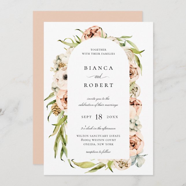 Botanical Forest Floral Arch Frame Wedding Invitation (Front/Back)