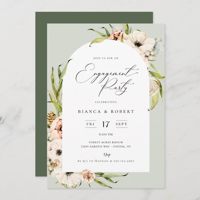 Botanical Forest Floral Frame Engagement Party Inv Invitation (Front/Back)