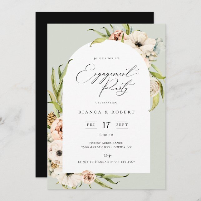 Botanical Forest Floral Frame Engagement Party Invitation (Front/Back)