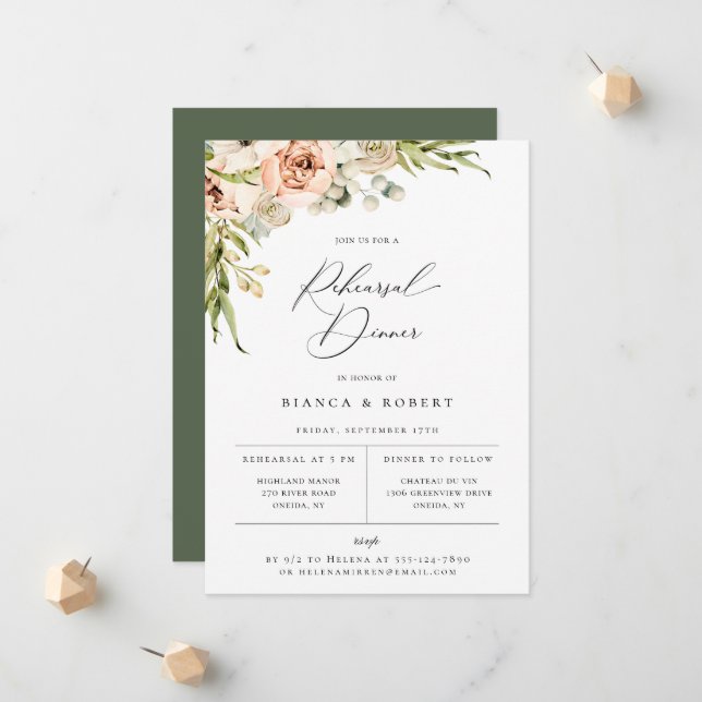 Botanical Forest Floral Rehearsal Dinner Announcem Announcement (Front/Back In Situ)