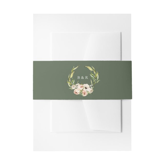 Botanical Forest Floral Wreath Monogram Wedding In Invitation Belly Band (Front Example)