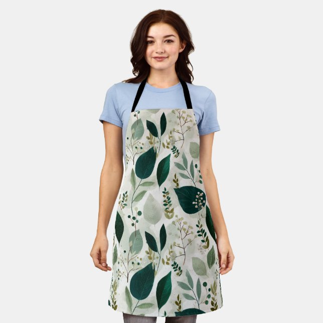 Botanical Forest Leaf White Floral Pattern Apron (Worn)