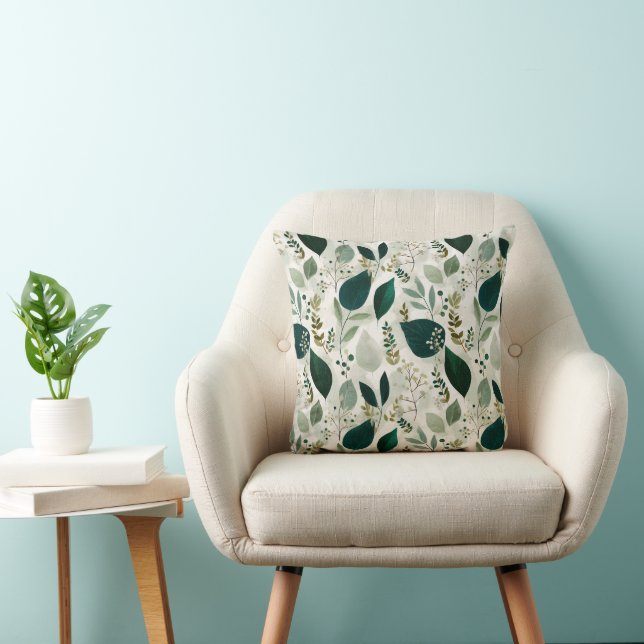 Botanical Forest Leaf White Floral Pattern Cushion (Chair)