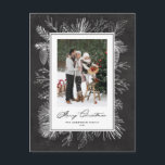 Botanical Frame Chalkboard Merry Christmas Photo Holiday Postcard<br><div class="desc">Merry Christmas! Send Christmas greetings with this vintage theme Christmas postcard. It features vintage line art of pinecones, pine needles and hollies with a faux chalkboard background. Personalise by adding your photo, names, year and message. This rustic chalkboard Christmas photo postcard is available in other colours. Matching items are available....</div>