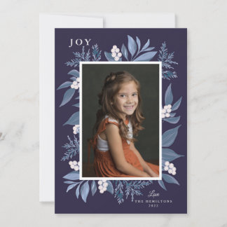 Botanical Frame Christmas Card: Blue Announcement