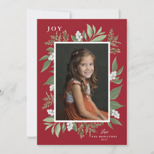 Botanical Frame Christmas Card: Red Announcement