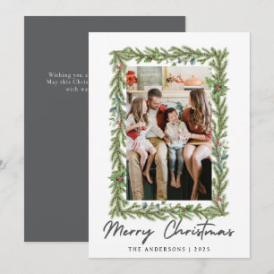 Botanical Frame Christmas Elegant Family 1 Photo Holiday Card
