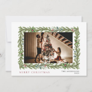 Botanical Frame Christmas   Elegant Family 1 Photo Holiday Card
