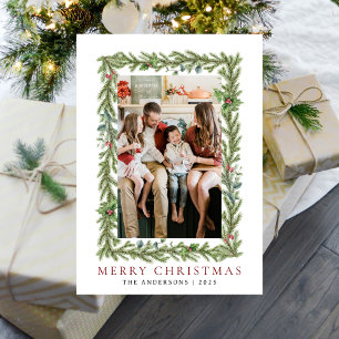 Botanical Frame Christmas   Elegant Family 1 Photo Holiday Card