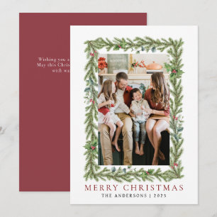 Botanical Frame Christmas   Elegant Family 1 Photo Holiday Card