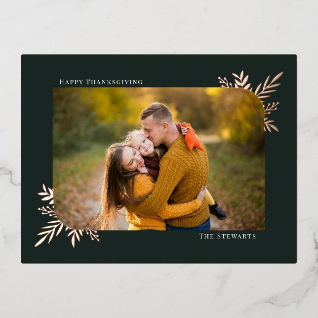 Botanical Frame Foil Photo Thanksgiving Postcard (Front)