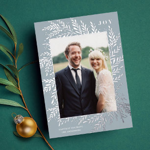 Botanical Frame Holiday Photo Silver Foil Card