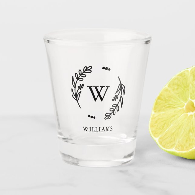 Botanical Frame Monogram Shot Glass (Front)