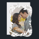 Botanical Frame Newlywed Holiday Photo Card<br><div class="desc">This gorgeous newlywed holiday photo card features an organic botanical bay leaf illustration in a faux white ink framing a full-bleed photo, with a customisable greeting at the bottom.</div>