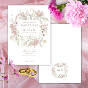 Botanical Frame Wildflowers Dusty Rose Wedding  Invitation