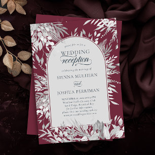 Botanical Framed Arch Burgundy Wedding Reception Invitation