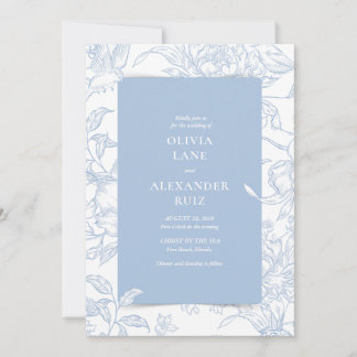Botanical French Blue Floral Wedding Invitation