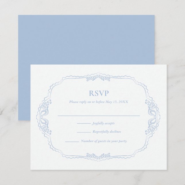 Botanical French Blue Wedding RSVP Card (Front/Back)