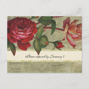 Botanical French Rose Vintage Style RSVP Postcard