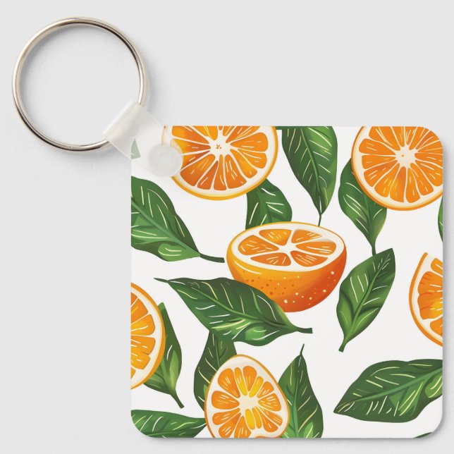 Botanical Fruit Orange Citrus Seamless Key Ring (Front)