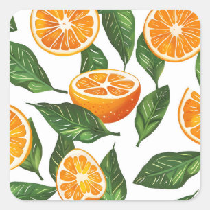 Botanical Fruit Orange Citrus Seamless Pattern Square Sticker