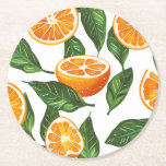 Botanical Fruit Orange Citrus Seamless Round Paper Coaster<br><div class="desc">Juicy orange slices and fresh green leaves arranged in a lively botanical composition.</div>