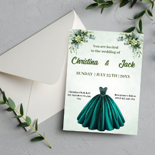 Botanical Garden Design Emerald Ballgown Wedding Invitation