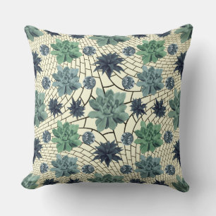 Botanical Garden Floral Teal Green Cacti Pattern Cushion