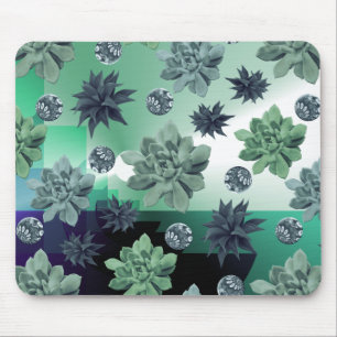 Botanical Garden Green Teal Floral Pattern Mouse Pad