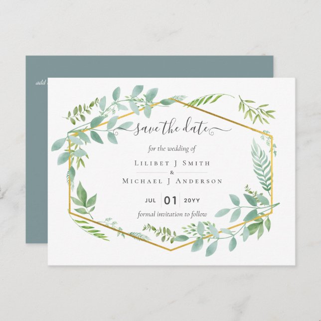 Botanical Garden Leaves Greenery Wedding Postcard (Front/Back)