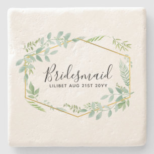 Botanical Garden Leaves Greenery Wedding Stone Coaster