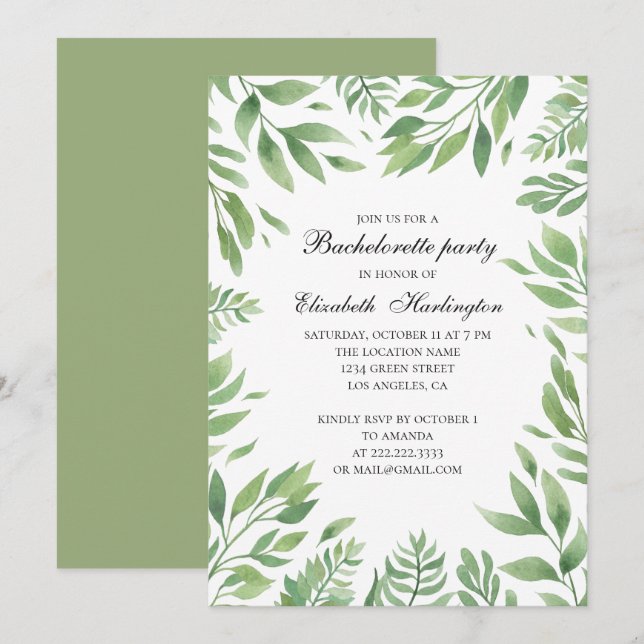 Botanical garden leaves. Summer bachelorette party Invitation (Front/Back)