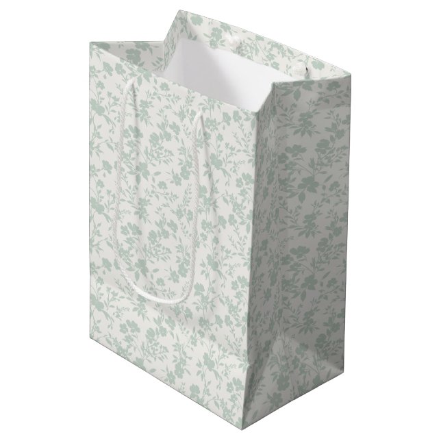 Botanical Garden Muted Sage - Neutral  Medium Gift Bag (Front Angled)
